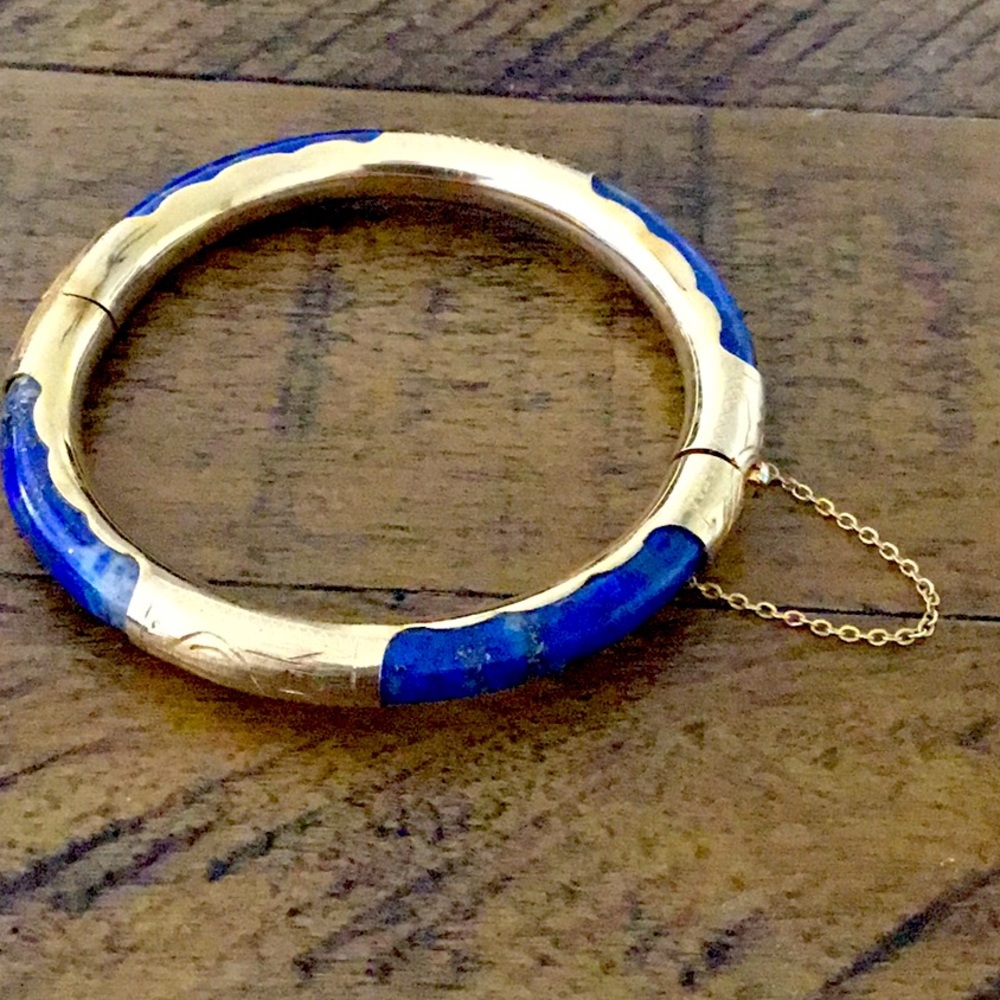 Vintage Lapis Lazuli Bracelet Vermeil Gold Plate over Sterling